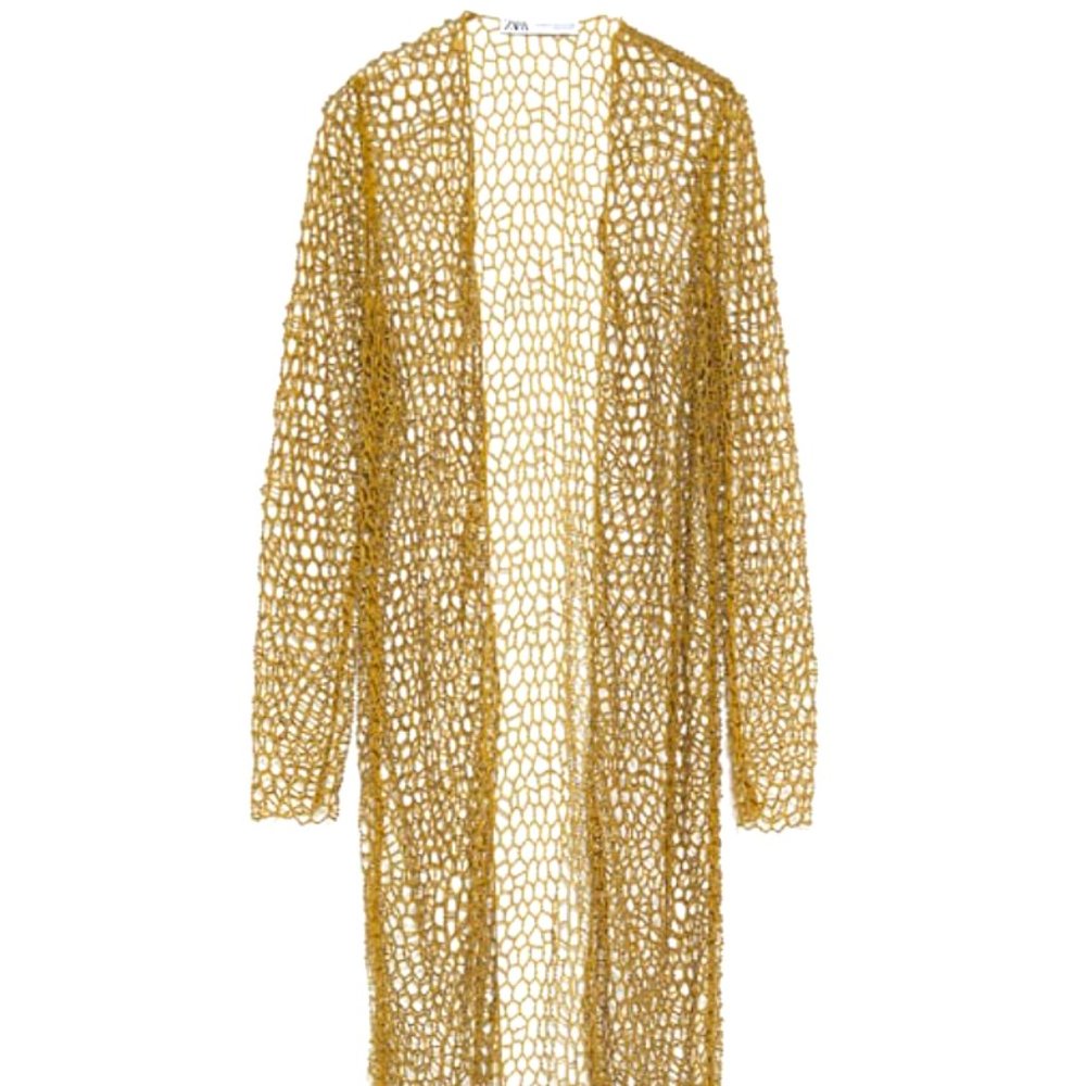 Zara Mesh Beaded Cardigan Open Dress Coat